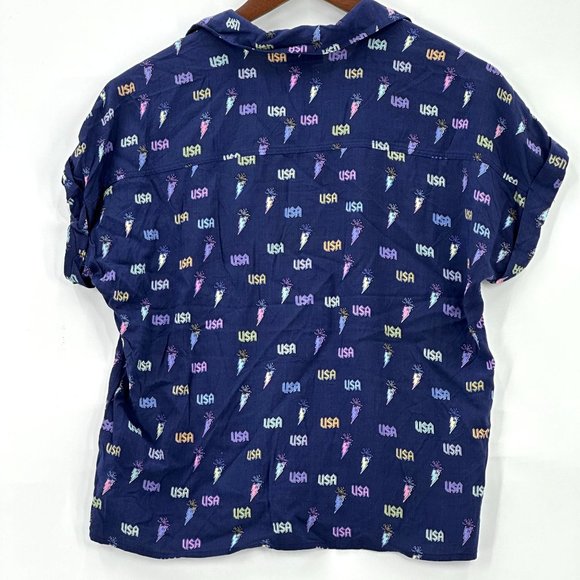 LulaRoe Womens Amy Button Down Shirt Lighting Bolt Fire Crackers Multicolor XXS - Picture 2 of 7